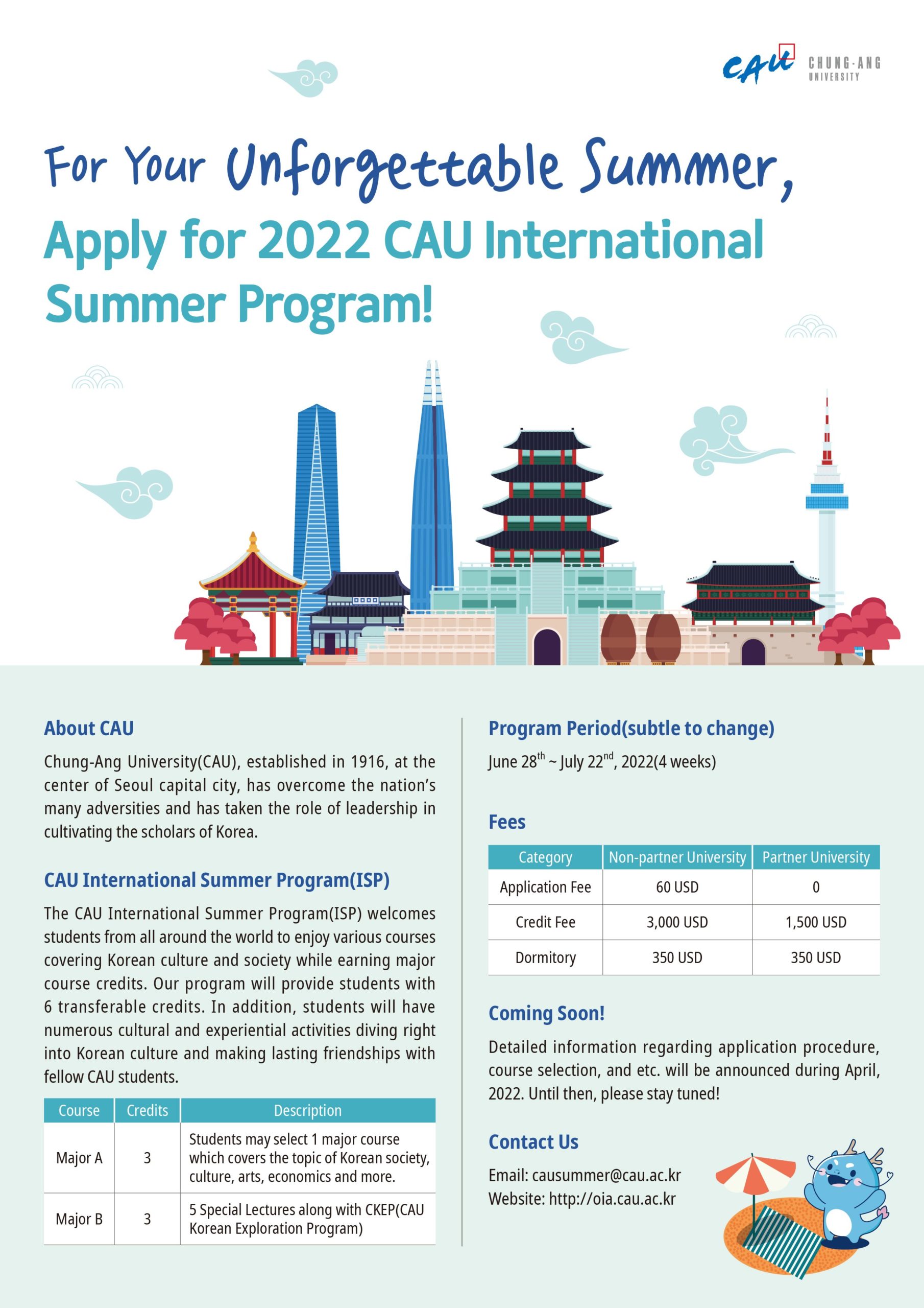 CHƯƠNG TRÌNH HỌC KỲ QUỐC TẾ MÙA HÈ 2022 TẠI Trang Chủ HM88 Hanoi CHUNG-ANG, HÀN QUỐC