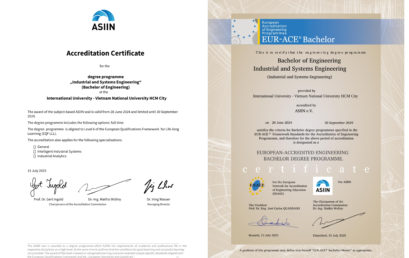 THÊM 01 CHƯƠNG TRÌNH ĐÀO TẠO CỦA TRƯỜNG ĐH QUỐC TẾ ĐẠT KIỂM ĐỊNH ASIIN VỚI THỜI HẠN TỐI ĐA